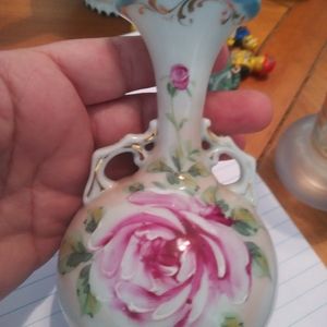 Antique Hand Painted Bud Vase with Handles